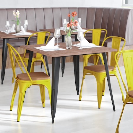 Flash Furniture Yellow Metal Stack Chair with Teak Poly Resin Seat CH-31230-YL-PL1T-GG